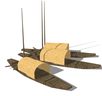 现代乡村捕鱼木筏su模型，木筏草图大师模型下载