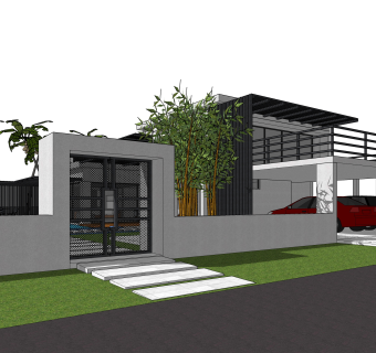 现代独栋别墅草图大师模型下载，别墅外观sketchup模型分享