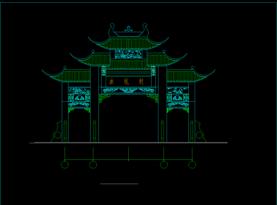 古典牌楼施工图，牌楼CAD建筑图纸下载