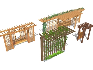 现代庭院小型花架组合草图大师模型，庭院小型花架组合sketchup模型下载