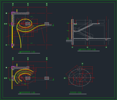 某酒店椭圆型楼梯CAD施工图，节点大样CAD施工图纸下载