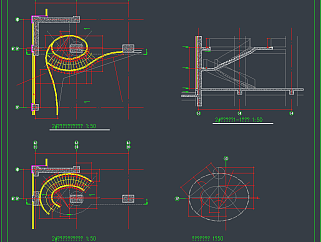 某酒店椭圆型楼梯CAD施工图，节点大样CAD施工图纸下载