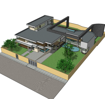 欧式泳池别墅草图大师模型，别墅SU模型下载