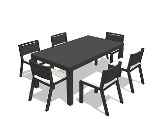 现代实木餐桌椅skp模型，家庭用餐桌su模型下载