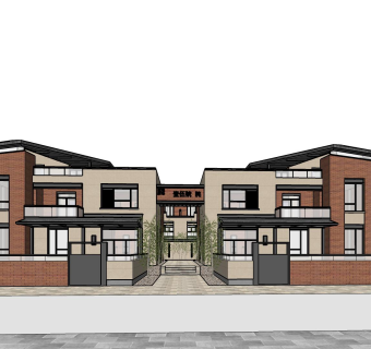 现代联排别墅skb文件，别墅su模型下载