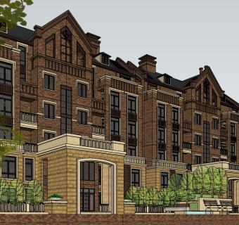 新古典公寓楼草图大师模型免费下载，sketchup居住建筑模型分享