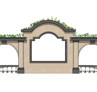 现代景观墙SU模型下载，景观墙skb模型分享
