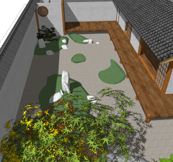 日式庭院建筑SU模型，庭院建筑SKB文件下载