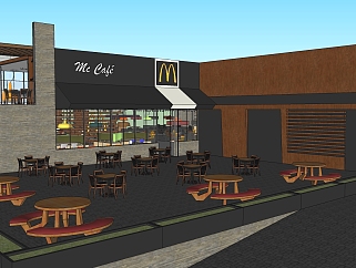 美式麦当劳快餐厅草图大师模型，快餐厅sketchup模型