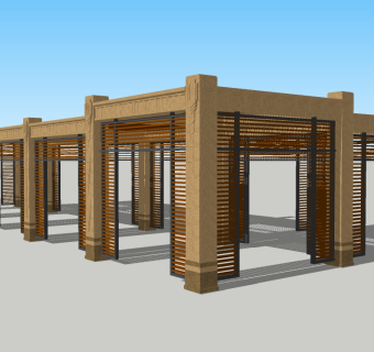 现代实木廊架草图大师模型，廊架sketchup模型下载