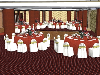 现代酒店<em>宴会厅</em>草图大师模型下载，酒店餐厅SU模型