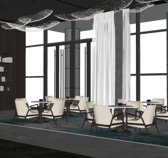 现代售楼处洽谈区草图大师模型，售楼部建筑sketchup模型免费下载