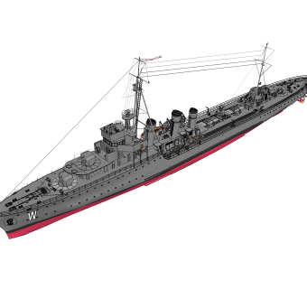 现代驱逐舰草图大师模型，驱逐舰sketchup模型下载