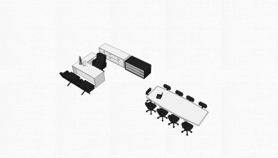 现代白色班台桌与会议桌su模型，班台桌附会议桌skp模型下载