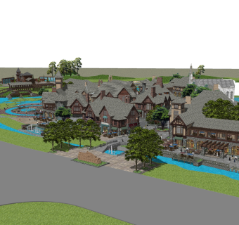 中式商业街建筑草图大师模型，古建民俗sketchup模型免费下载