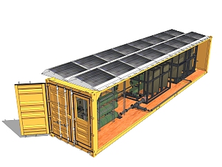 现代<em>集</em>装箱房屋sketchup模型，改造房草图大师模型下载