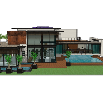现代别墅草图大师模型下载，别墅SKP模型下载