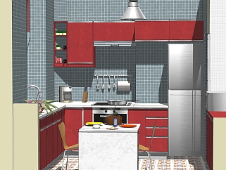 <em>现代橱柜</em>sketchup模型，厨房柜草图大师模型下载