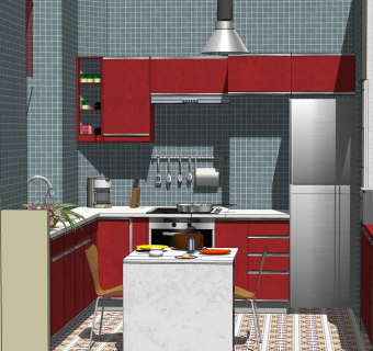 现代橱柜sketchup模型，厨房柜草图大师模型下载