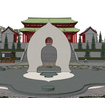 石佛寺广场草图大师模型下载、石佛寺广场su模型下载