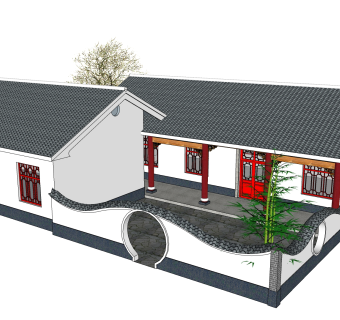 传统四合院建筑草图大师模型分享免费下载