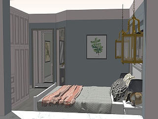 一整套室内装饰卧室sketchup模型下载