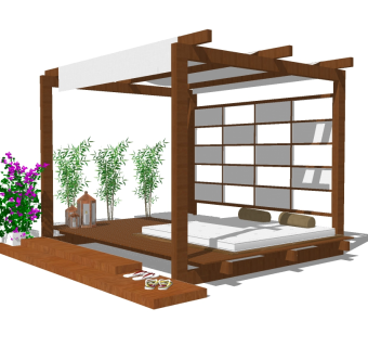 现代庭院廊架草图大师模型，庭院廊架sketchup模型下载
