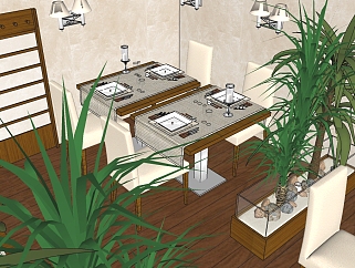 现代餐厅草图大师模型，餐厅sketchup模型下载