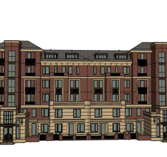 欧式联排别墅sketchup模型，别墅草图大师模型下载