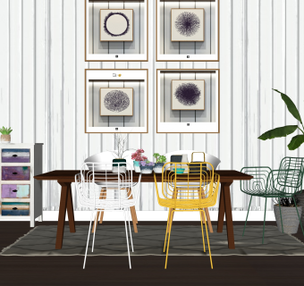 北欧餐桌椅免费su模型，家用餐桌椅草图大师模型下载