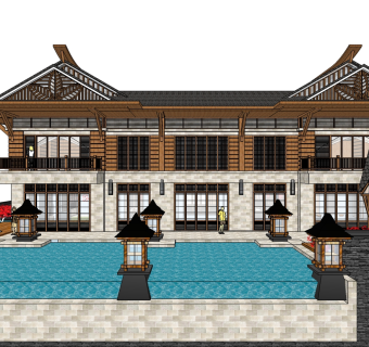 东南亚风格别墅su模型下载、东南亚风格别墅草图大师模型下载