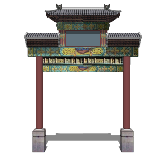 大门式牌楼草图大师模型下载，入口大门sketchup模型分享