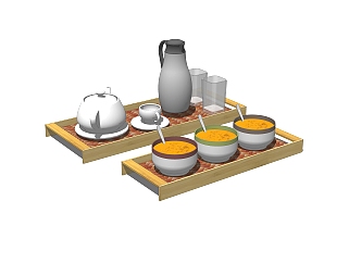 现代茶具<em>食物</em>草图大师模型，茶具su模型下载