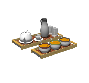 现代茶具食物草图大师模型，茶具su模型下载