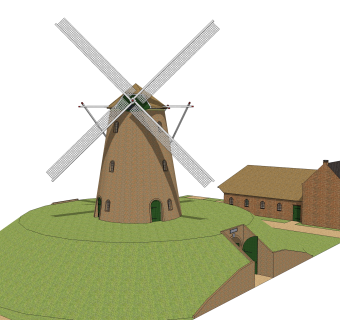现代大型复古风车skp模型，风车skb文件下载