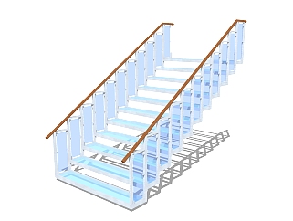 现代钢结构<em>玻璃</em>单跑楼梯草图大师模型，钢结构单跑楼梯...
