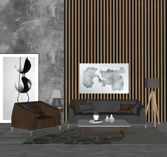 现代皮革沙发组合su模型，皮革沙发组合sketchup模型下载