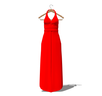 现代红色吊带裙免费su模型，服饰skp模型下载