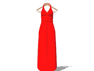 现代红色吊带裙免费su模型，服饰skp模型下载