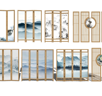 现代屏风隔断组合草图大师模型，屏风隔断sketchup模型skp文件分享