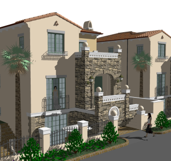 欧式连排别墅草图大师模型，连排别墅sketchup模型免费下载