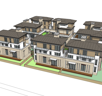 欧式联排别墅su模型，别墅skb文件下载