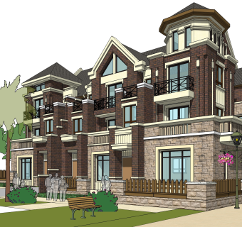 欧式独栋别墅草图大师模型，sketchup别墅su模型下载