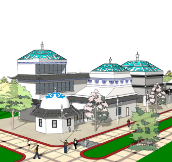 新中式内蒙风格建筑草图大师模型，古建民俗sketchup模型免费下载