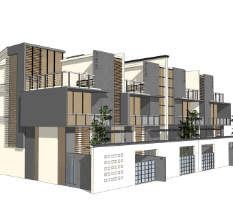 现代连排别墅su模型下载，sketchup别墅草图大师模型
