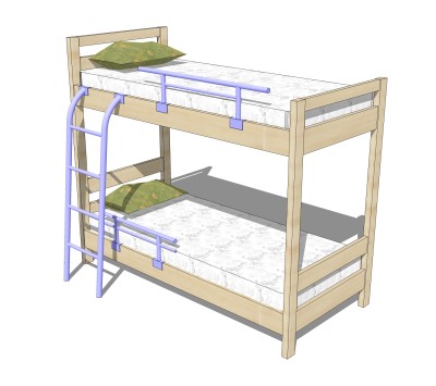 现代高低床铺草图大师模型，儿童床SU模型下载