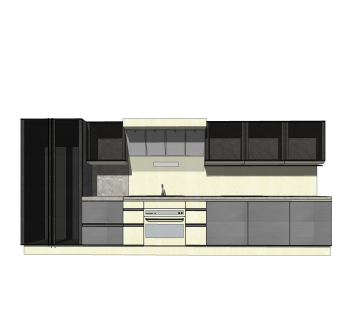 现代一字形橱柜sketchup模型，厨房柜草图大师模型下载