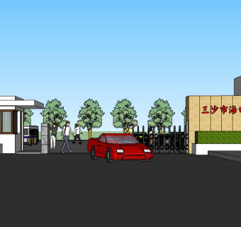 现代公园景观入口草图大师模型，公园景观入口SU模型下载