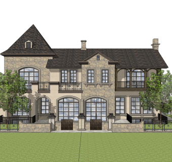 欧式联排别墅su模型，别墅sketchup模型下载