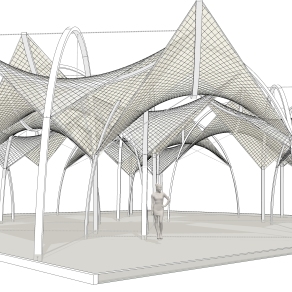 现代张拉膜雨棚草图大师模型，张拉膜雨棚su模型下载